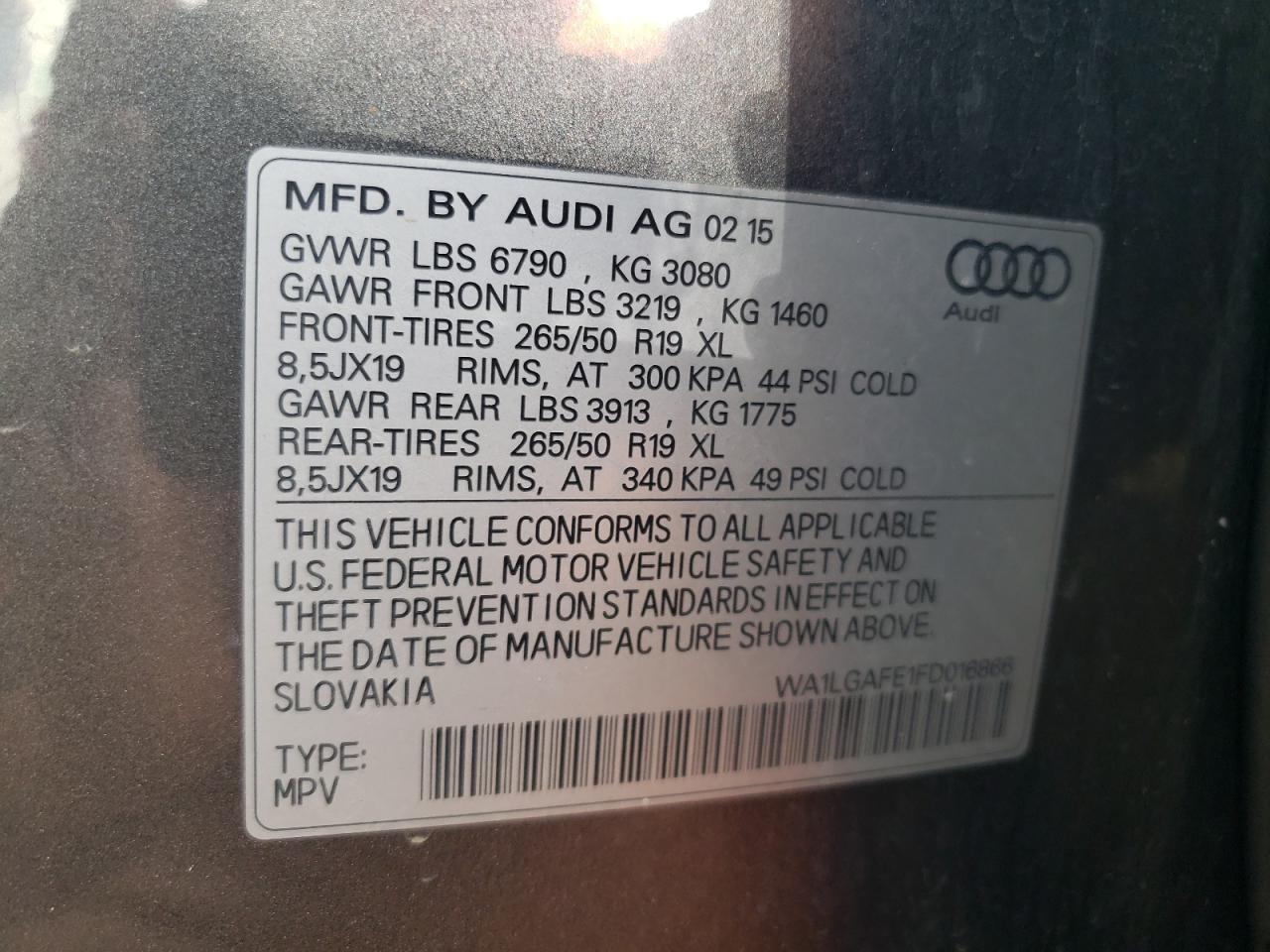 2015 Audi Q7 Premium Plus VIN: WA1LGAFE1FD016866 Lot: 65604704