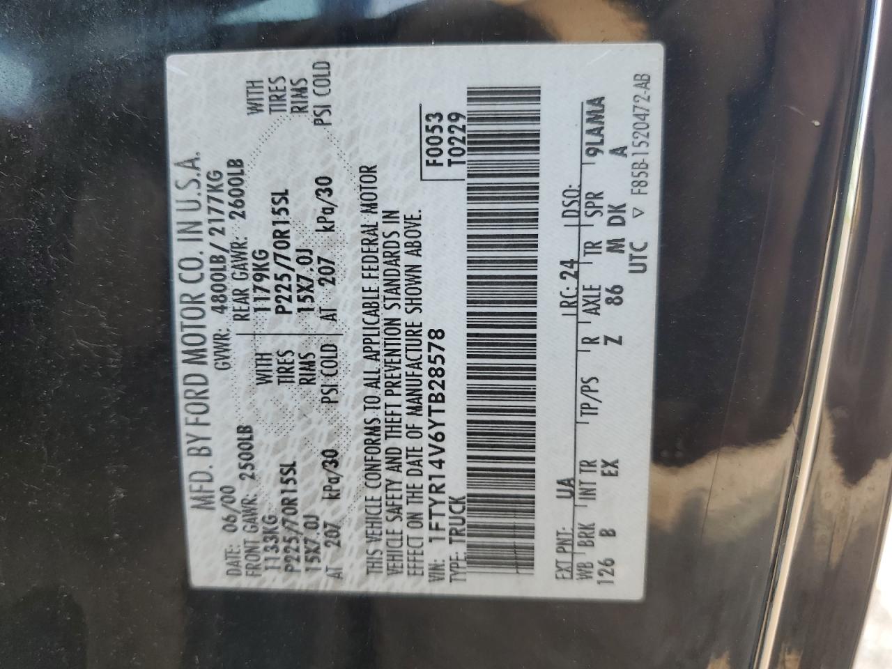 2000 Ford Ranger Super Cab VIN: 1FTYR14V6YTB28578 Lot: 66390164