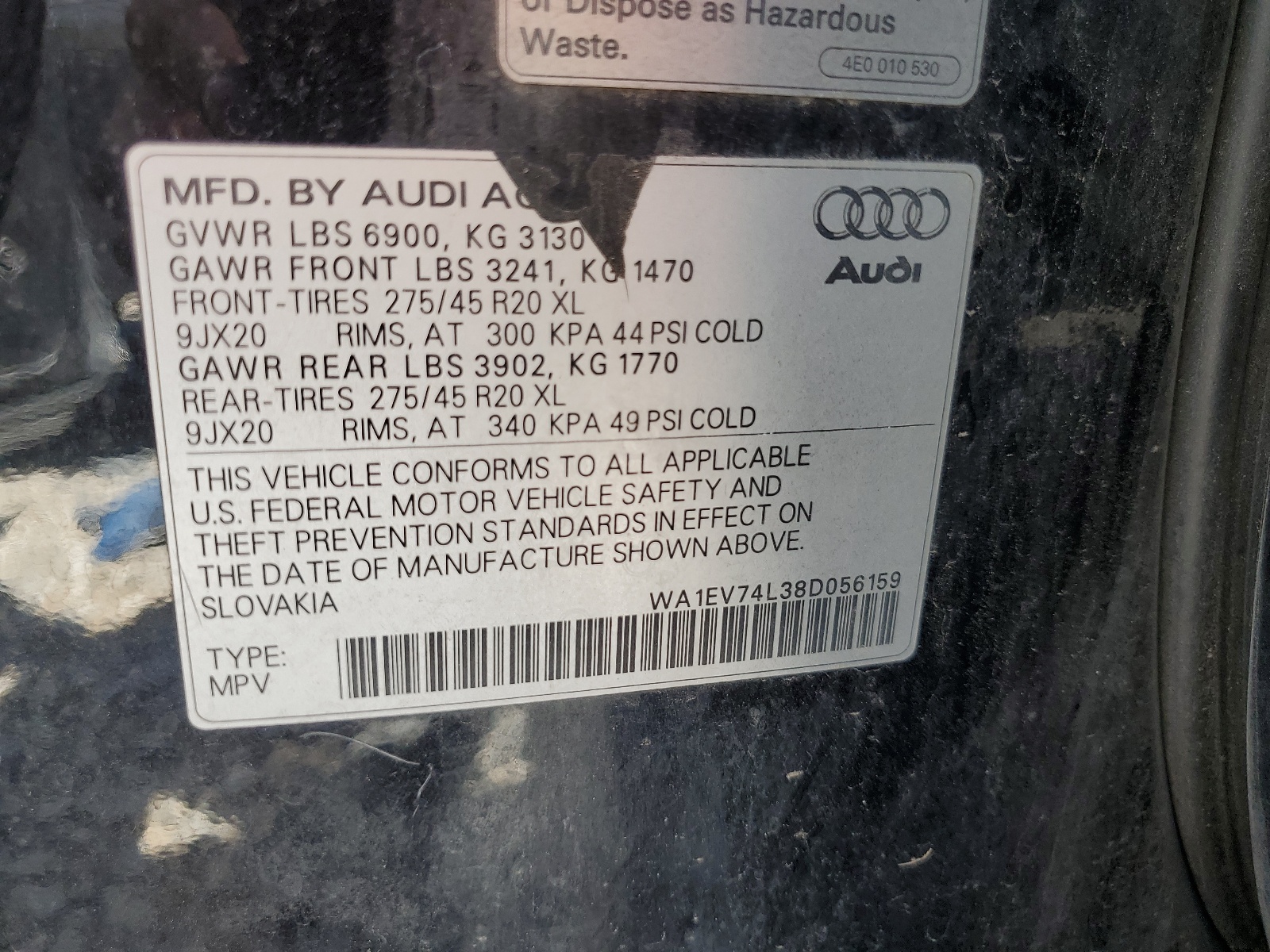 WA1EV74L38D056159 2008 Audi Q7 4.2 Quattro S-Line