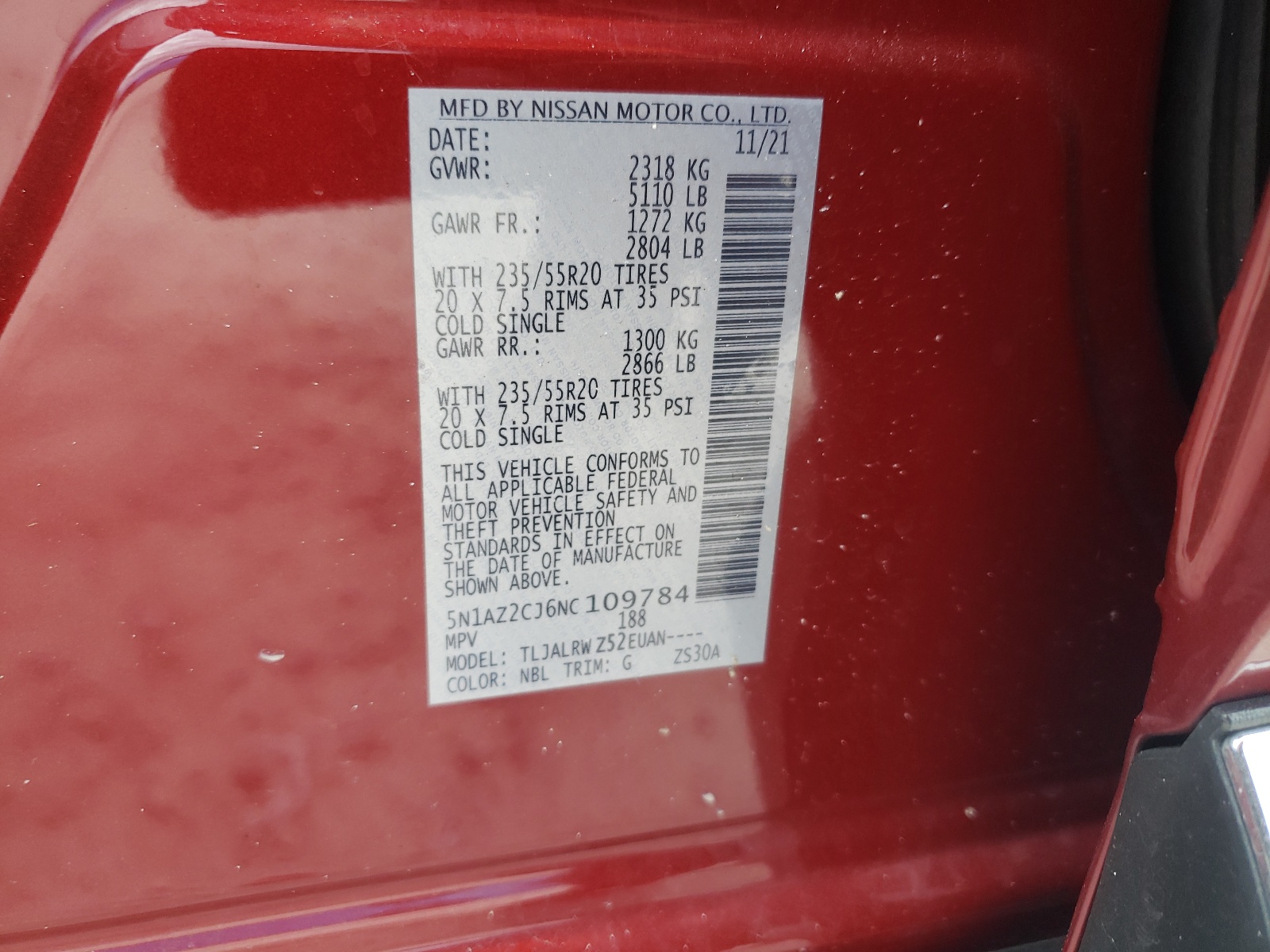 5N1AZ2CJ6NC109784 2022 Nissan Murano Sl