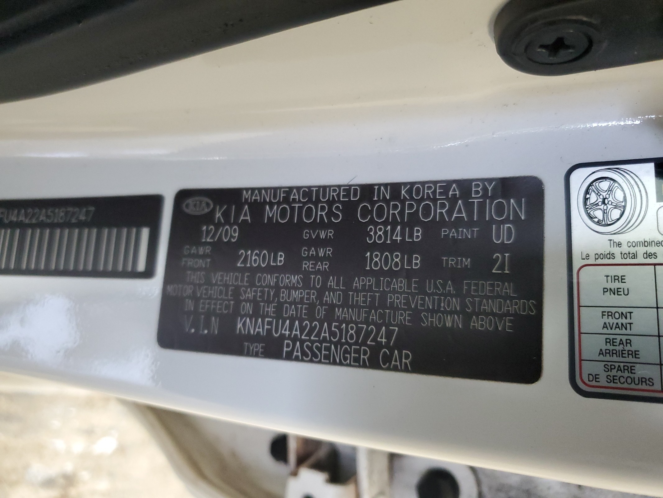 KNAFU4A22A5187247 2010 Kia Forte Ex