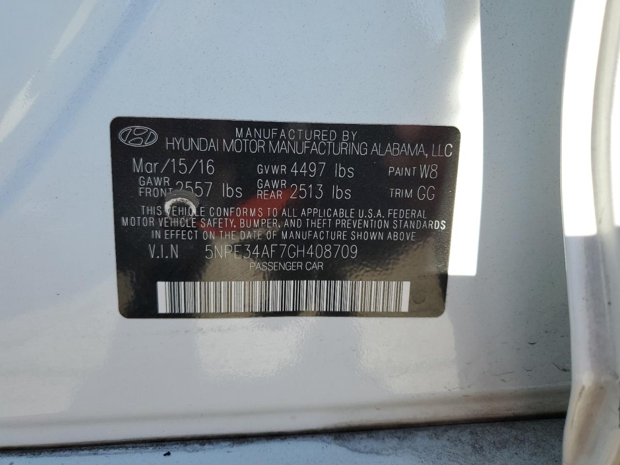 2016 Hyundai Sonata Sport VIN: 5NPE34AF7GH408709 Lot: 64477604