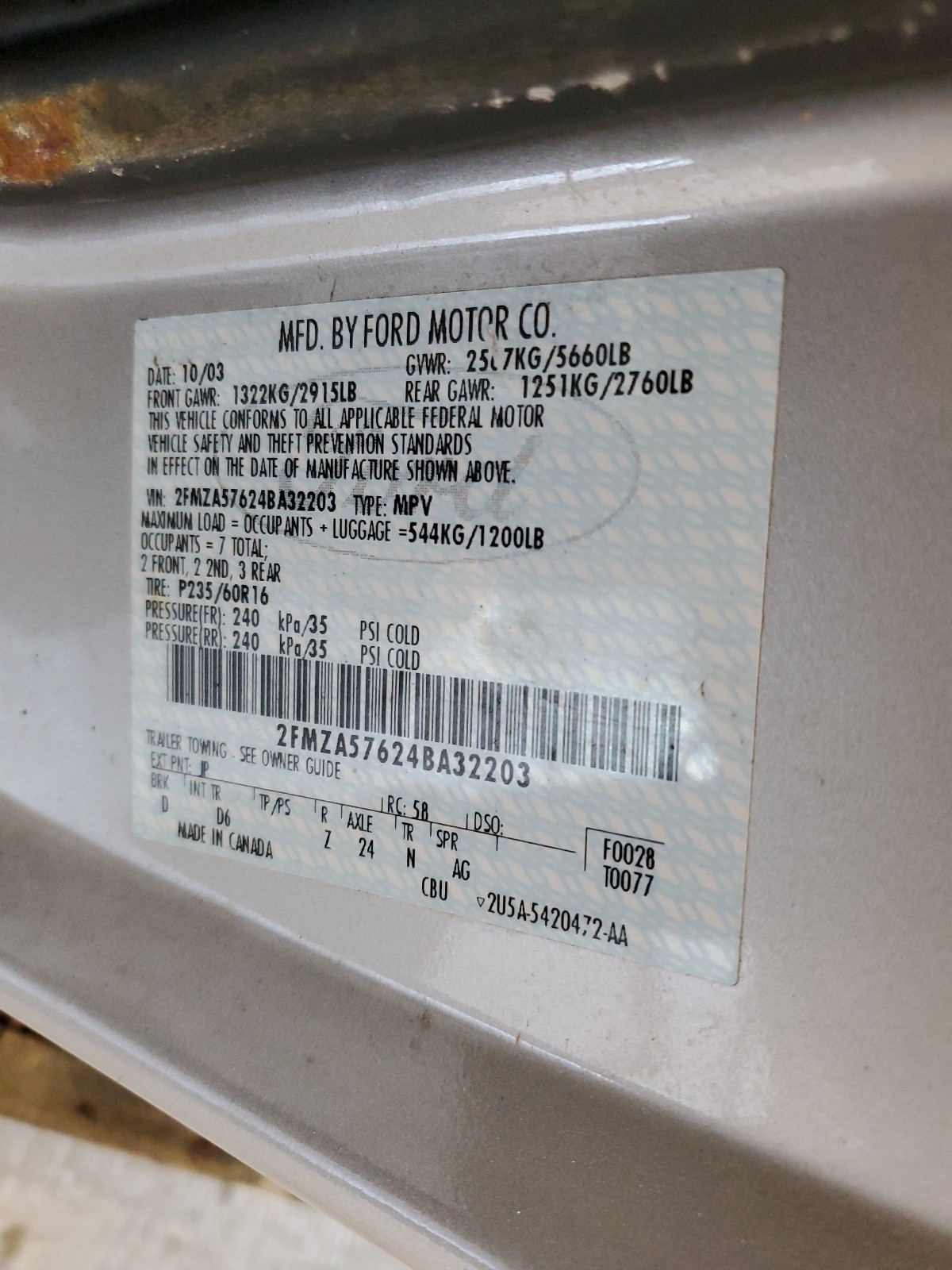 2FMZA57624BA32203 2004 Ford Freestar Ses