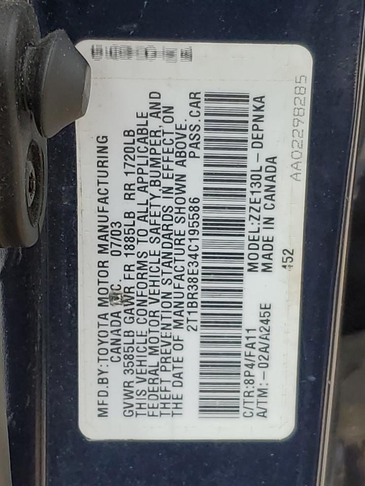 2004 Toyota Corolla Ce VIN: 2T1BR38E34C195586 Lot: 67382634