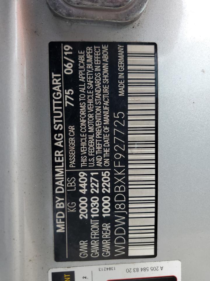 2019 Mercedes-Benz C 300 VIN: WDDWJ8DBXKF927725 Lot: 67377204