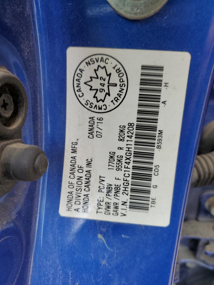 2HGFC1F4XGH114208 2016 Honda Civic Ex