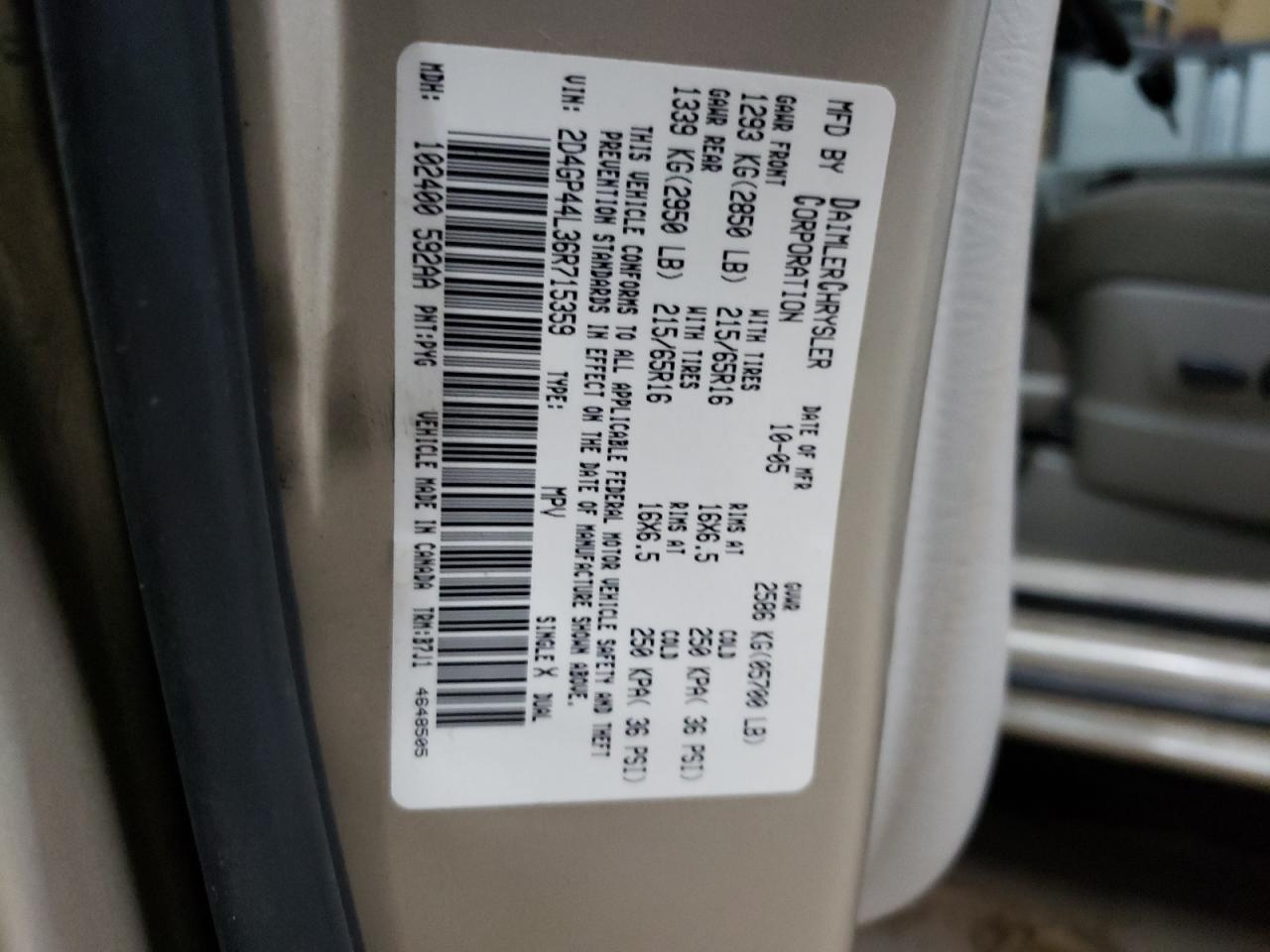 2D4GP44L36R715359 2006 Dodge Grand Caravan Sxt