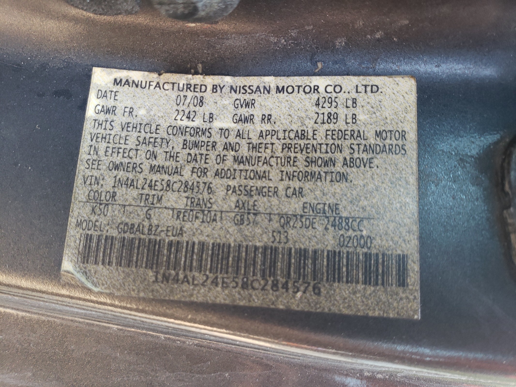 1N4AL24E58C284576 2008 Nissan Altima 2.5S