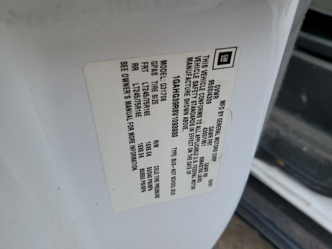 1997 Chevrolet Express G3500 VIN: 1GAHG39R8V1093930 Lot: 66682194