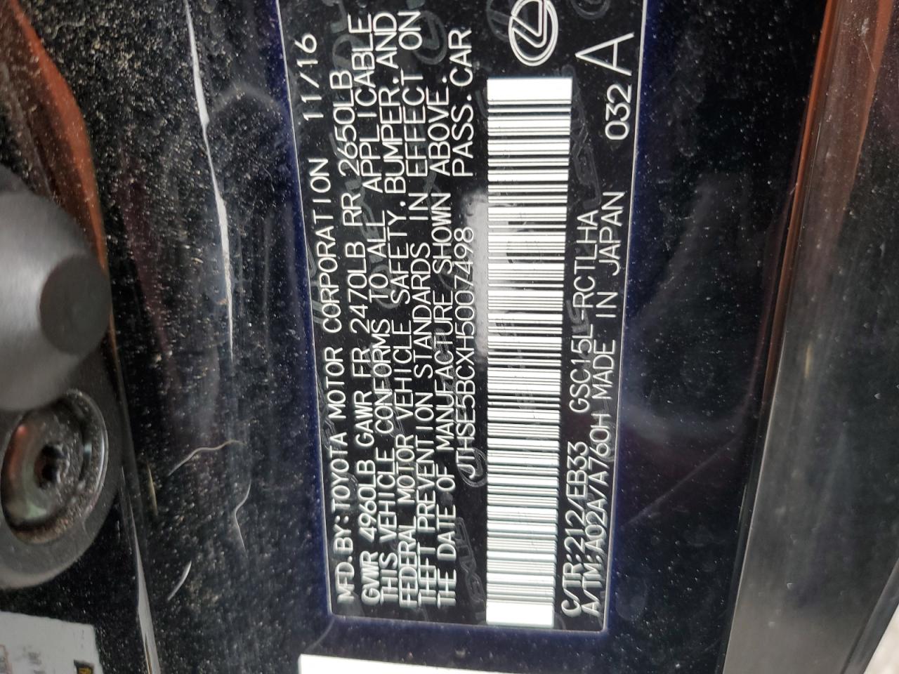 2017 Lexus Rc 350 VIN: JTHSE5BCXH5007498 Lot: 64203384