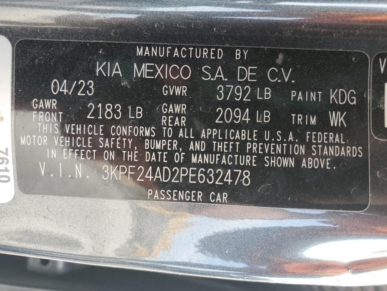 3KPF24AD2PE632478 2023 Kia Forte Lx