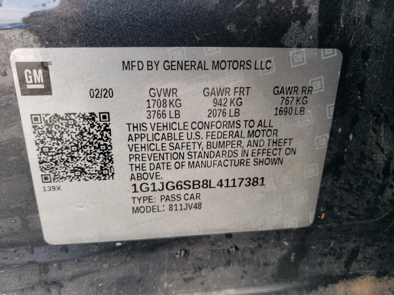 1G1JG6SB8L4117381 2020 Chevrolet Sonic