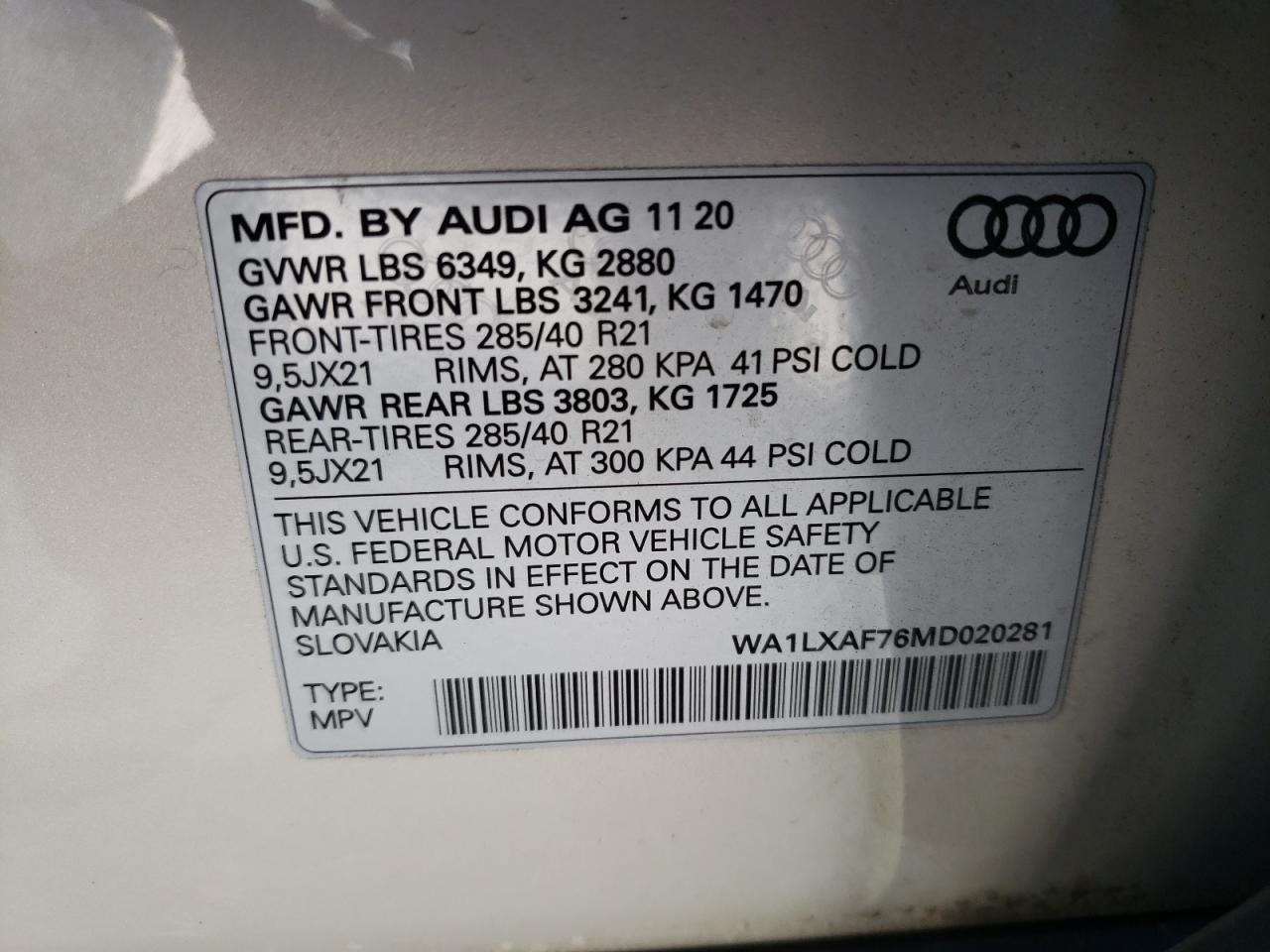 2021 Audi Q7 Premium Plus VIN: WA1LXAF76MD020281 Lot: 68361094