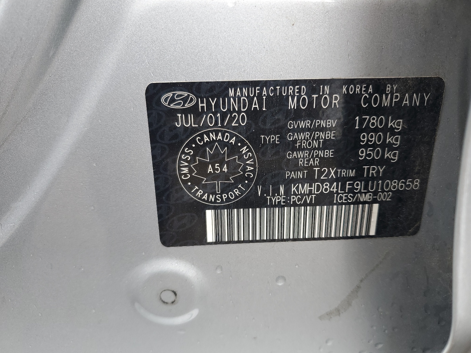 KMHD84LF9LU108658 2020 Hyundai Elantra Sel