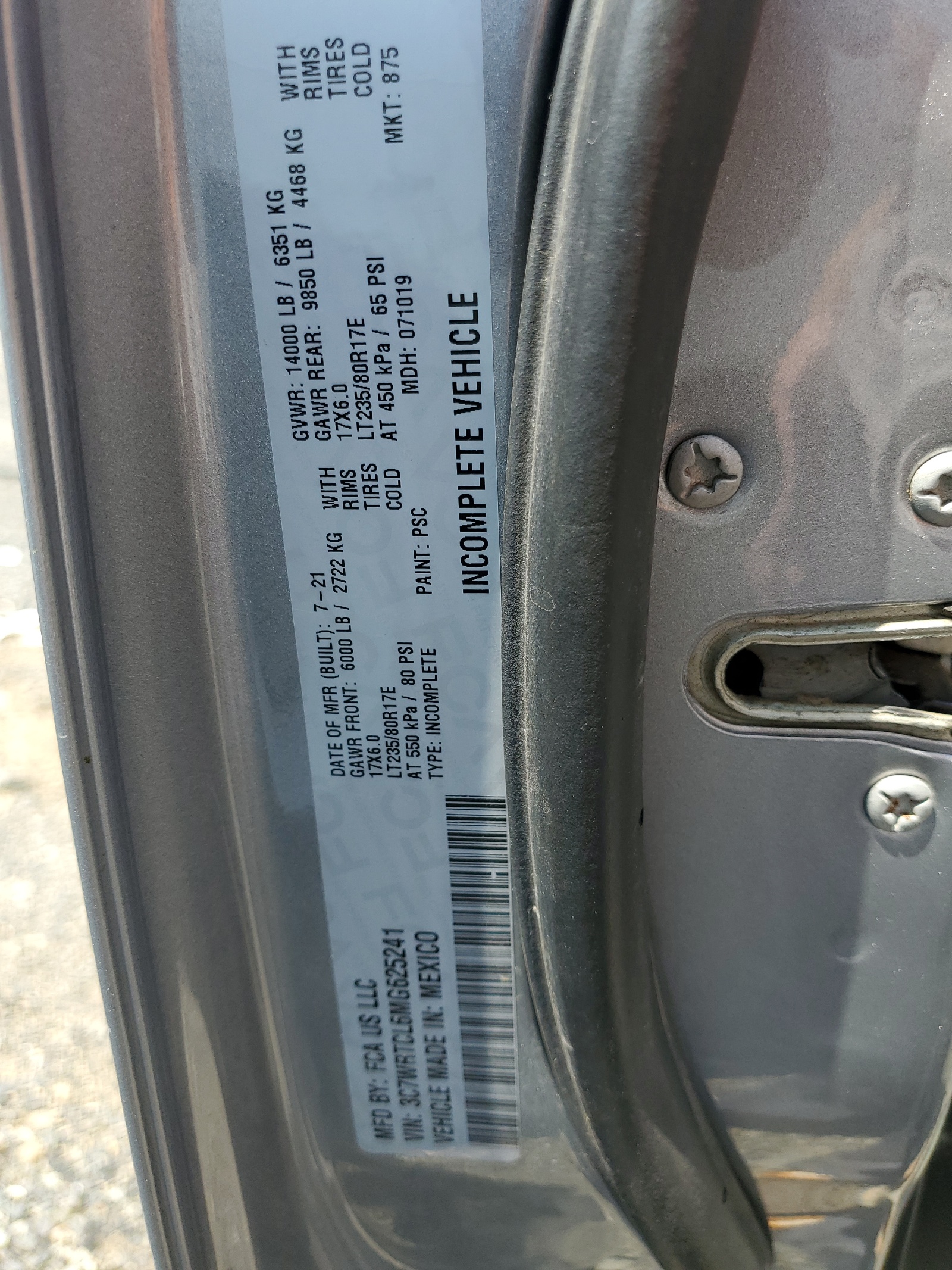 3C7WRTCL6MG625241 2021 Ram 3500