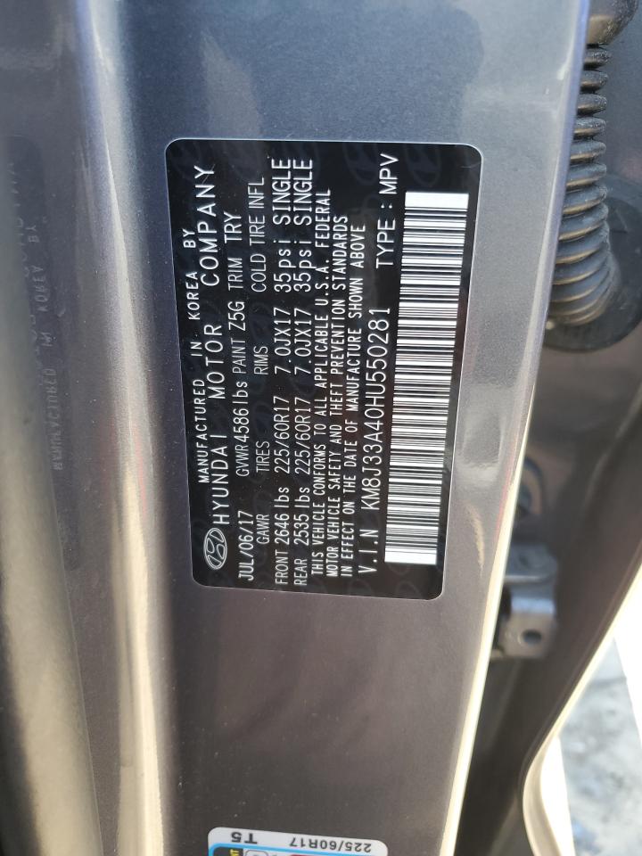 2017 Hyundai Tucson Limited VIN: KM8J33A40HU550281 Lot: 68191094