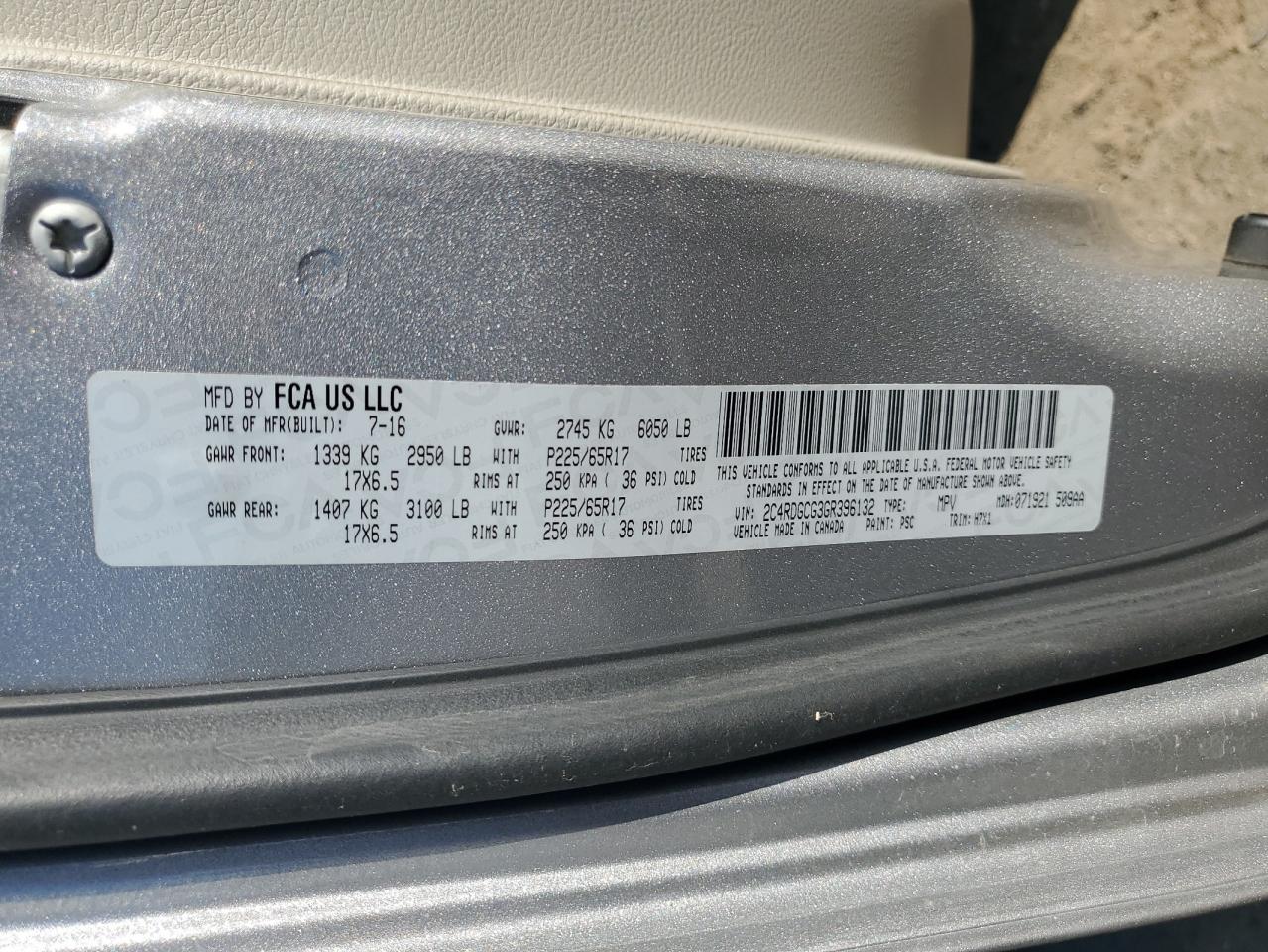 2016 Dodge Grand Caravan Sxt VIN: 2C4RDGCG3GR396132 Lot: 67486344