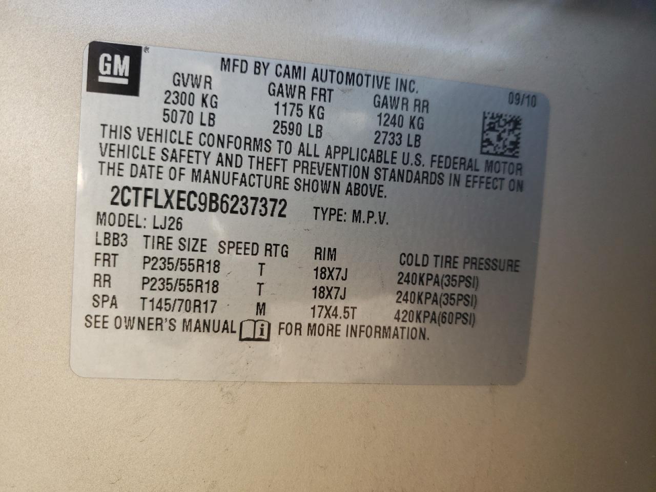 2CTFLXEC9B6237372 2011 GMC Terrain Slt