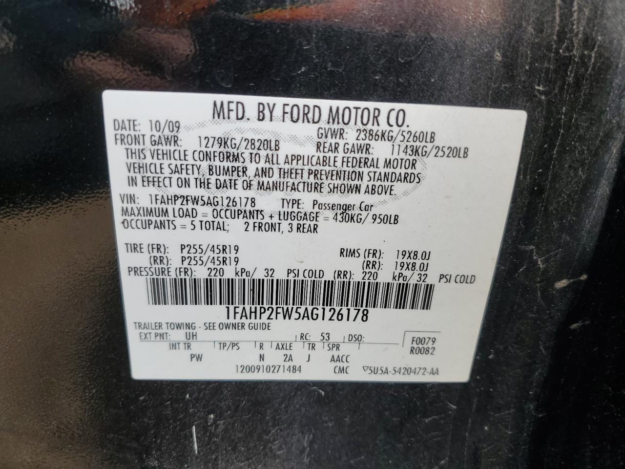 1FAHP2FW5AG126178 2010 Ford Taurus Limited