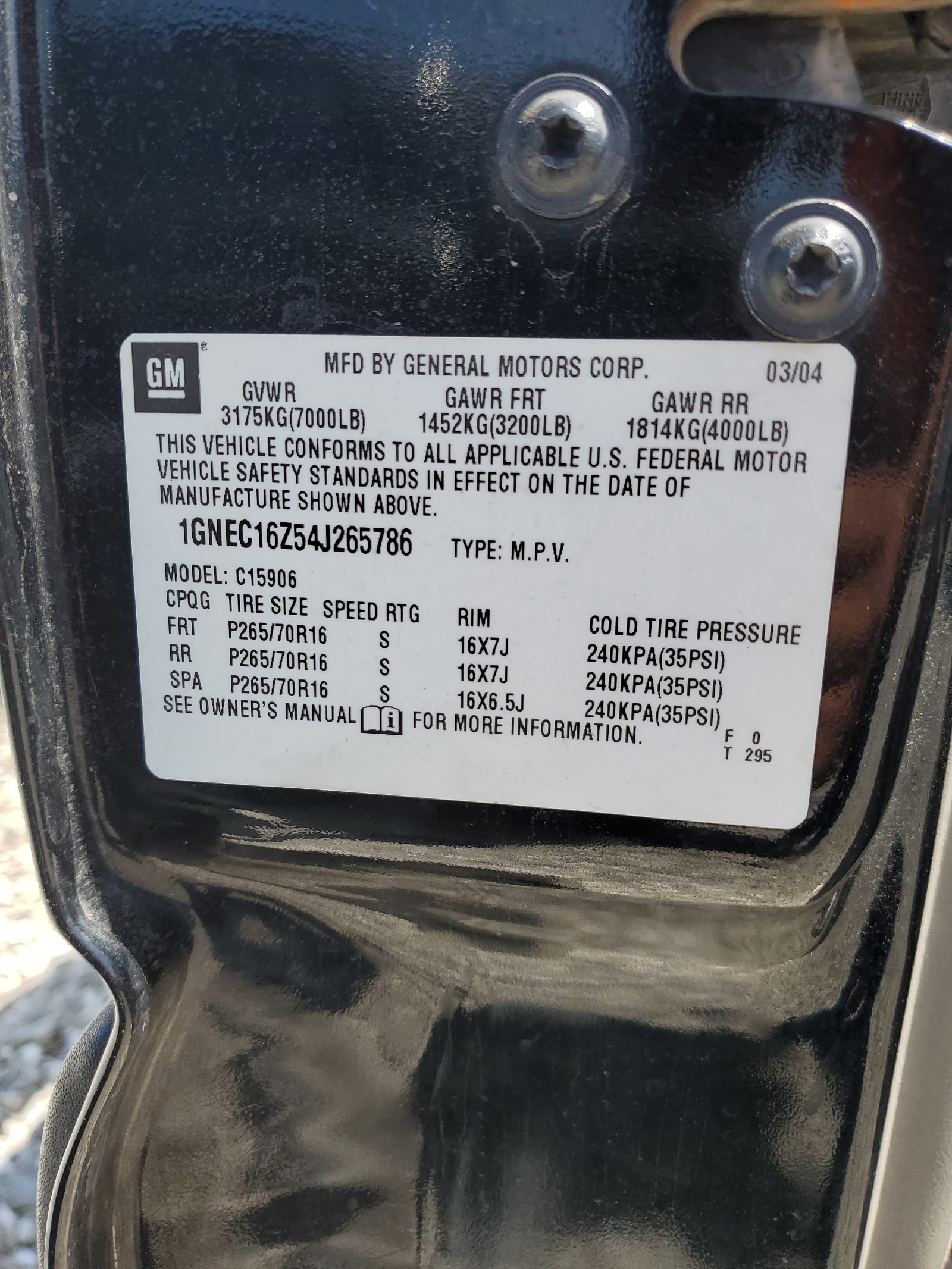 1GNEC16Z54J265786 2004 Chevrolet Suburban C1500