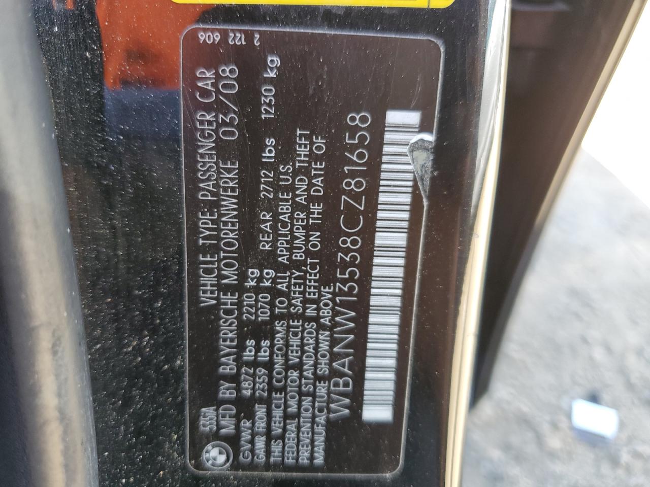 2008 BMW 535 I VIN: WBANW13538CZ81658 Lot: 68705784