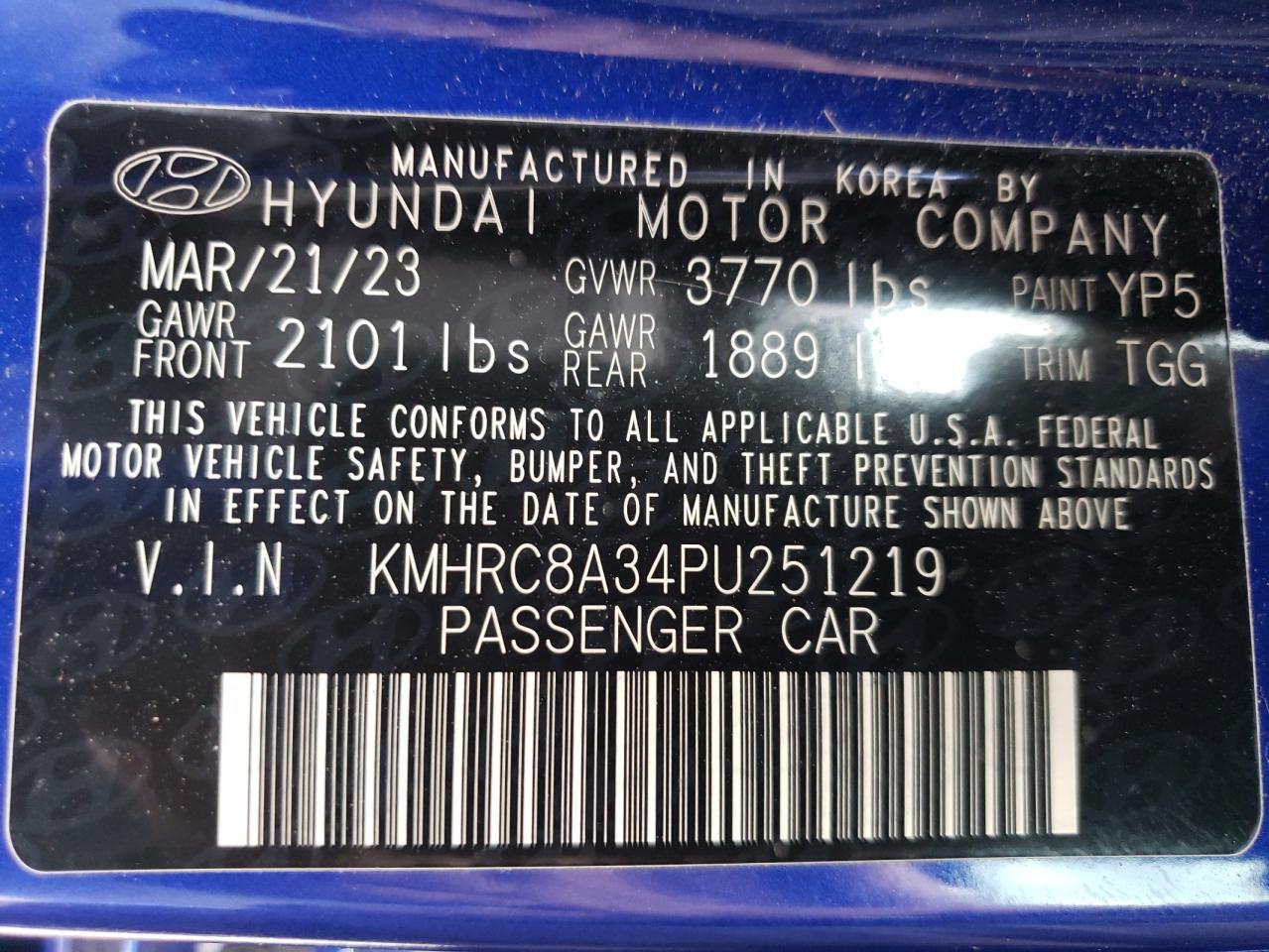 KMHRC8A34PU251219 2023 Hyundai Venue Sel