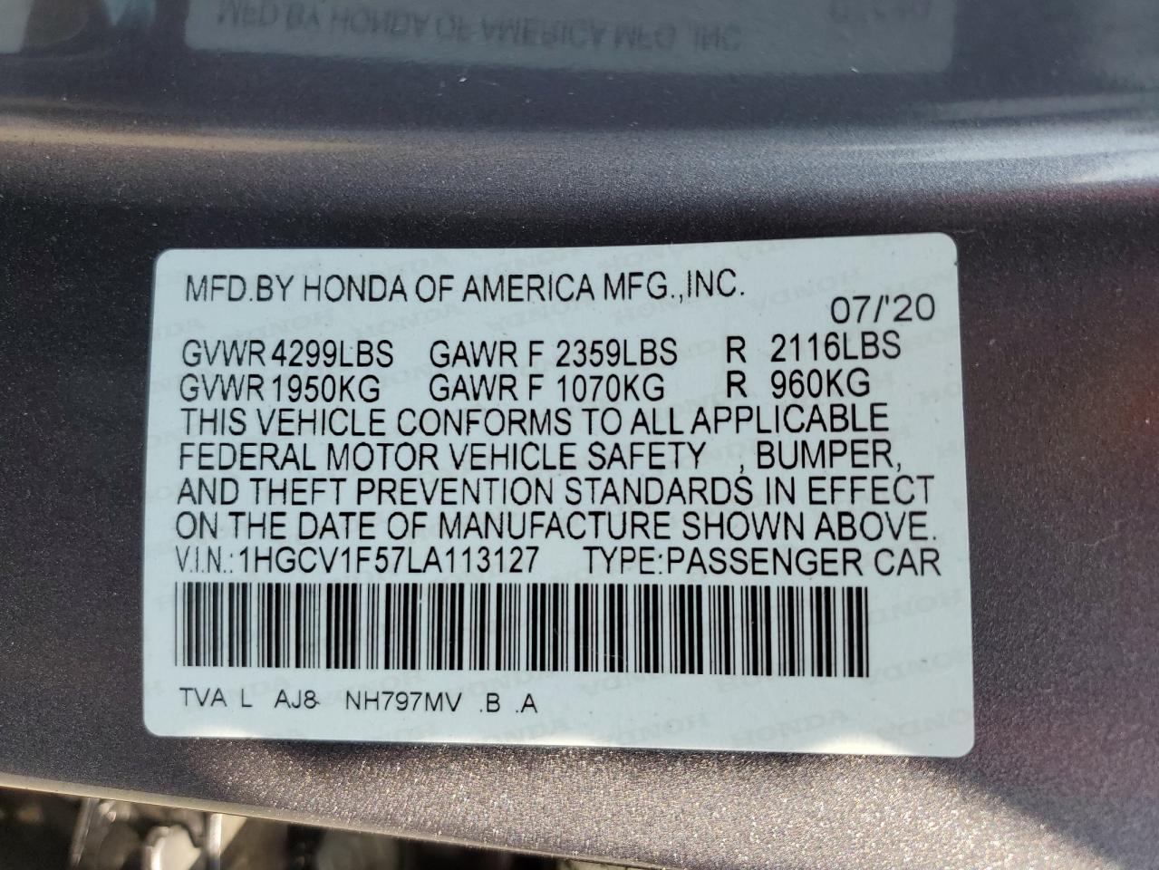 1HGCV1F57LA113127 2020 HONDA ACCORD - Image 12