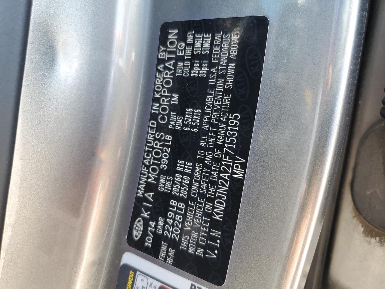 2015 Kia Soul VIN: KNDJN2A21F7153195 Lot: 64271254