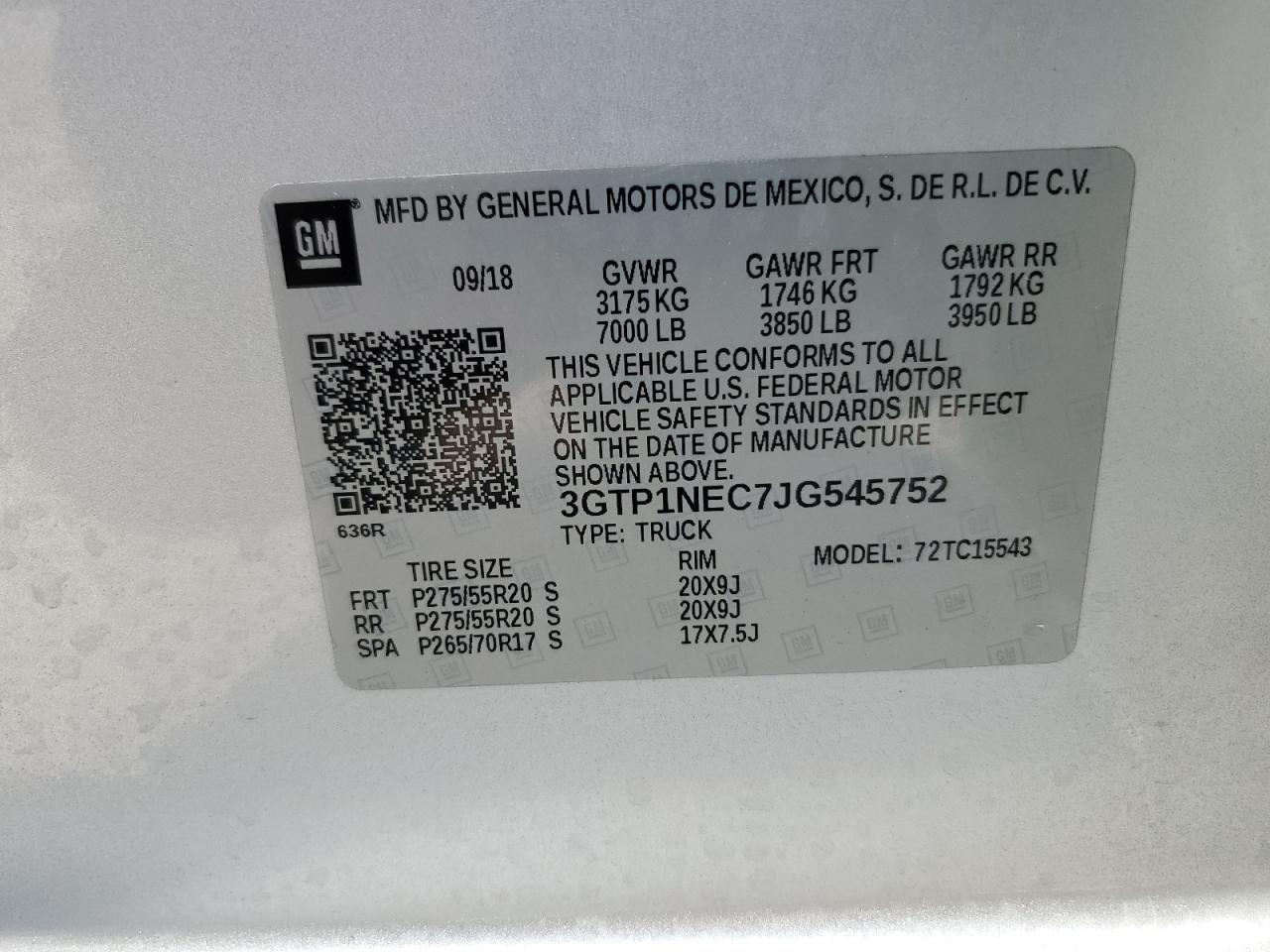 3GTP1NEC7JG545752 2018 GMC Sierra C1500 Slt