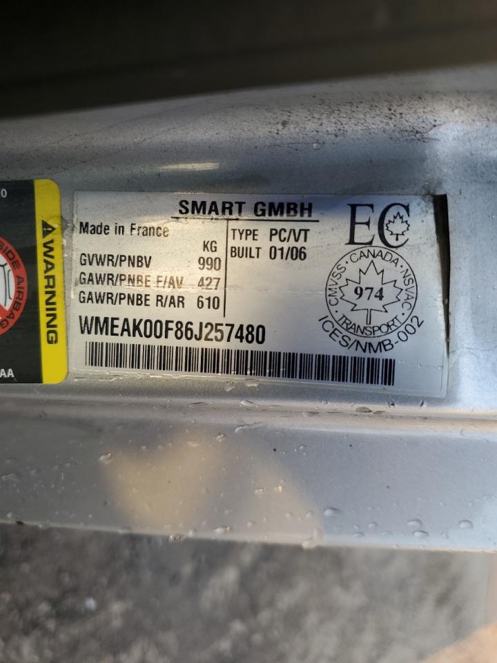 WMEAK00F86J257480 2006 Smart Fortwo