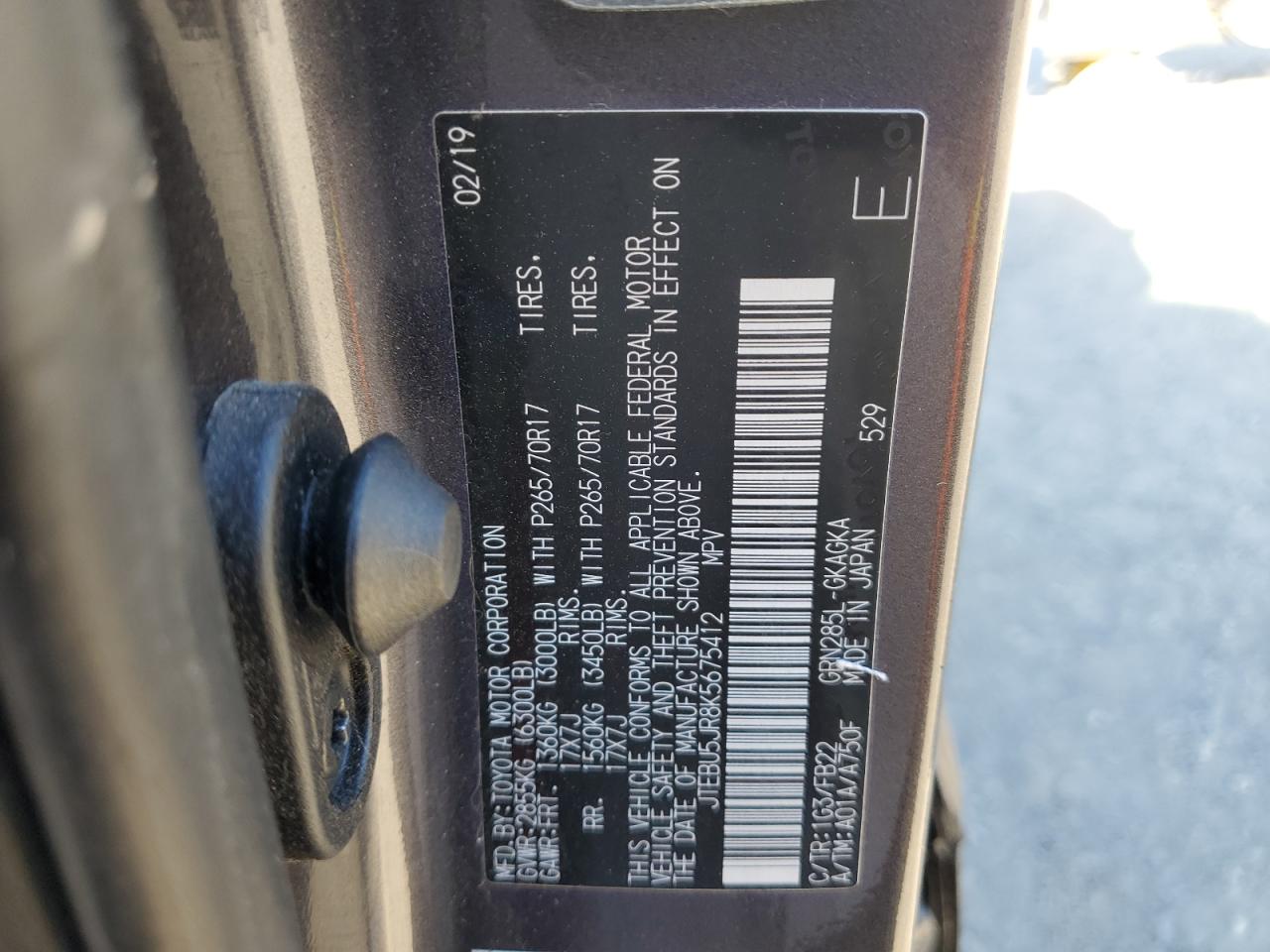 JTEBU5JR8K5675412 2019 Toyota 4Runner Sr5