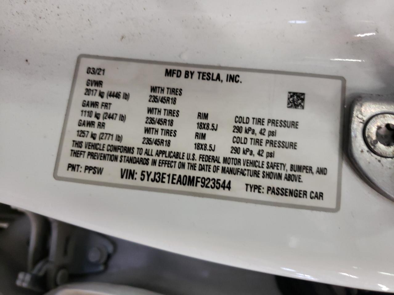 5YJ3E1EA0MF923544 Tesla Model 3  13