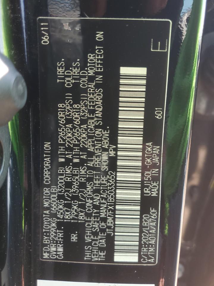 2011 Lexus Gx 460 VIN: JTJBM7FX1B5033652 Lot: 63531114