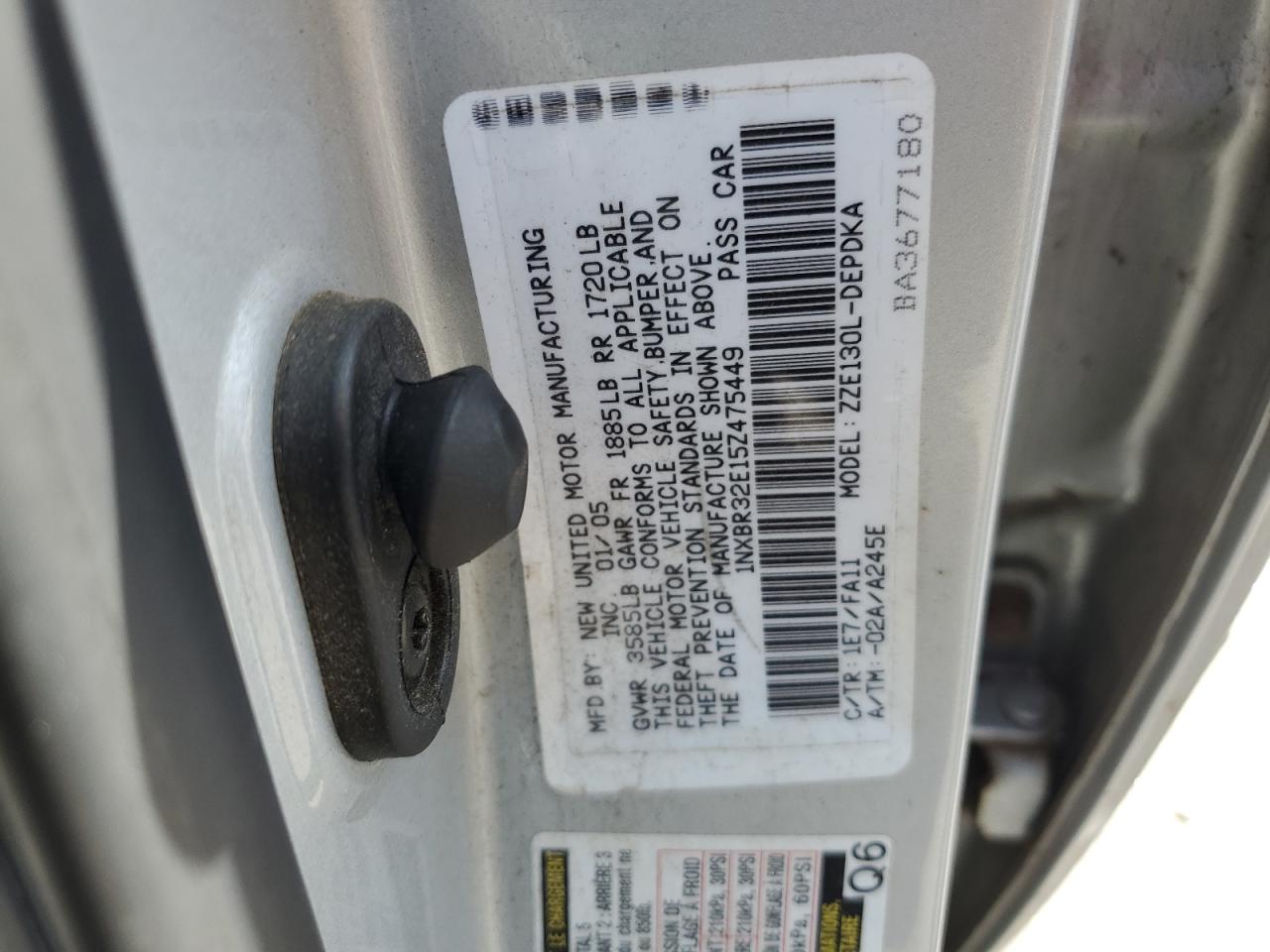 2005 Toyota Corolla Ce VIN: 1NXBR32E15Z475449 Lot: 68464254