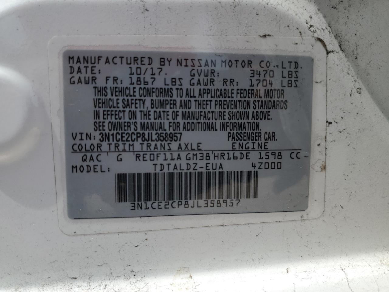 VIN 3N1CE2CP8JL358957 2018 NISSAN VERSA no.12