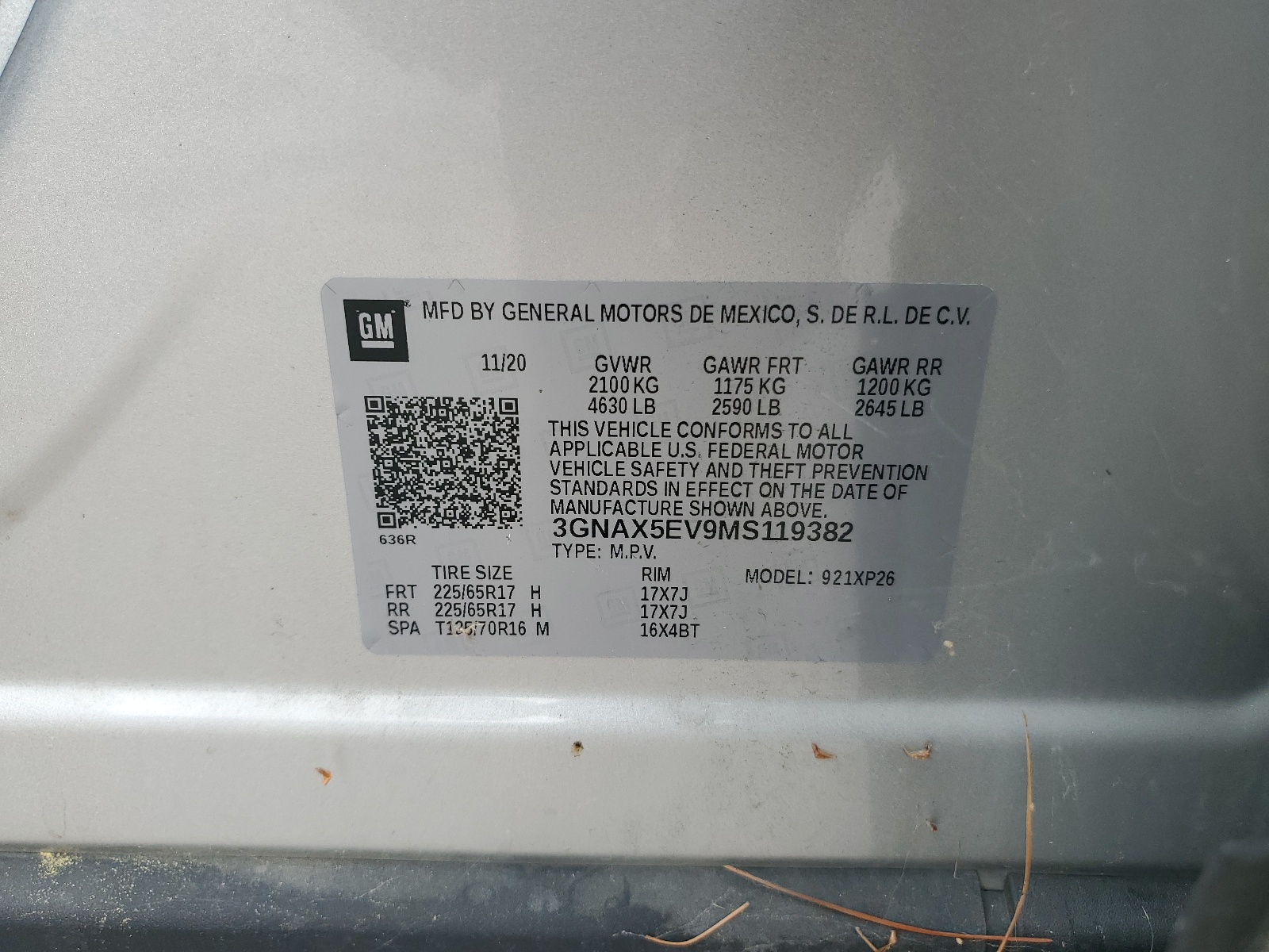 3GNAX5EV9MS119382 2021 Chevrolet Equinox