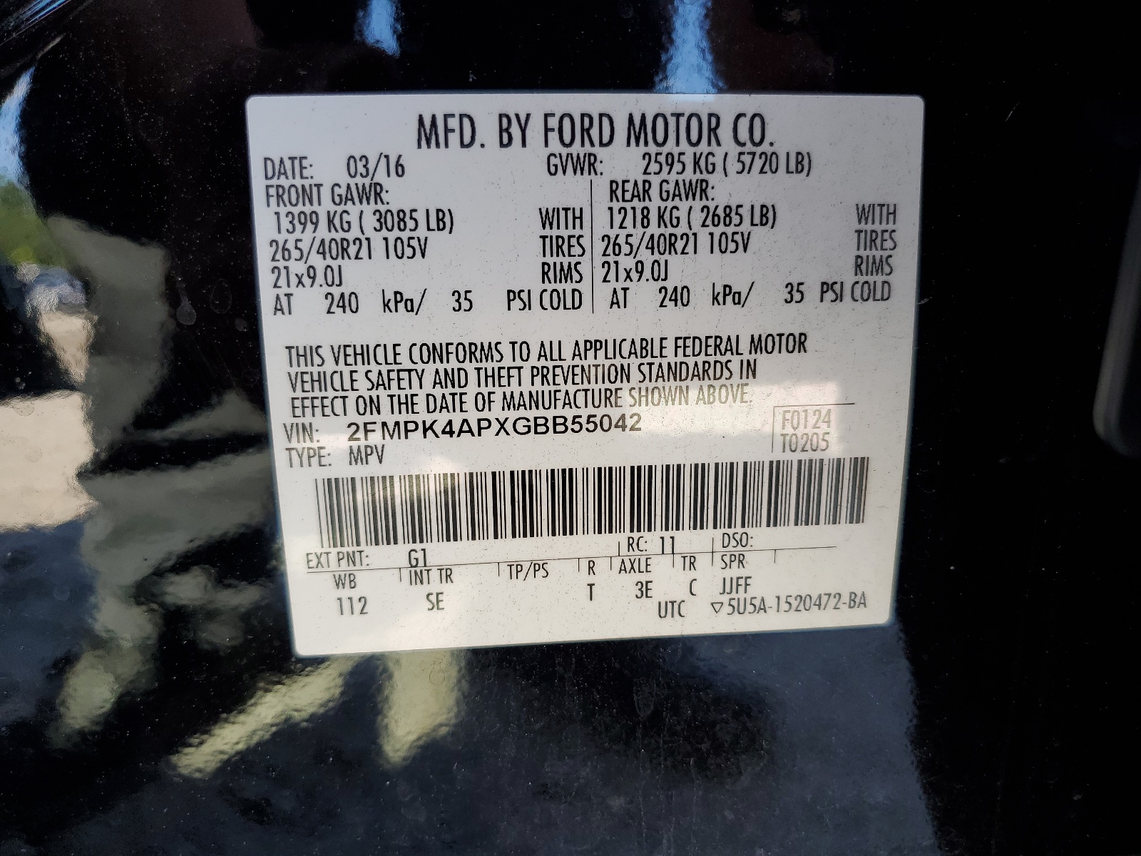 2FMPK4APXGBB55042 2016 Ford Edge Sport