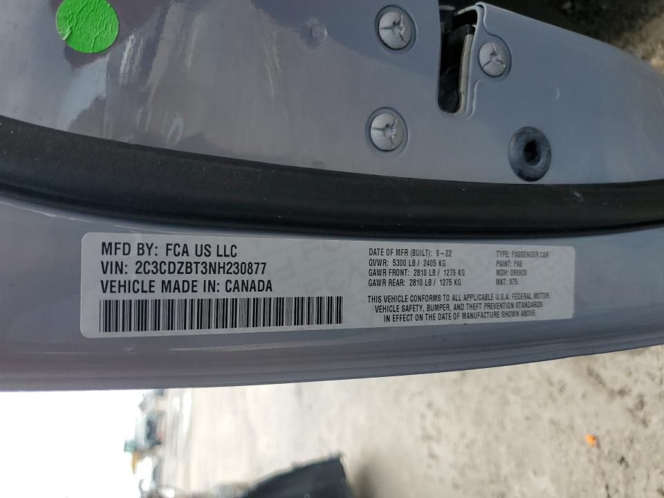 2C3CDZBT3NH230877 2022 Dodge Challenger R/T