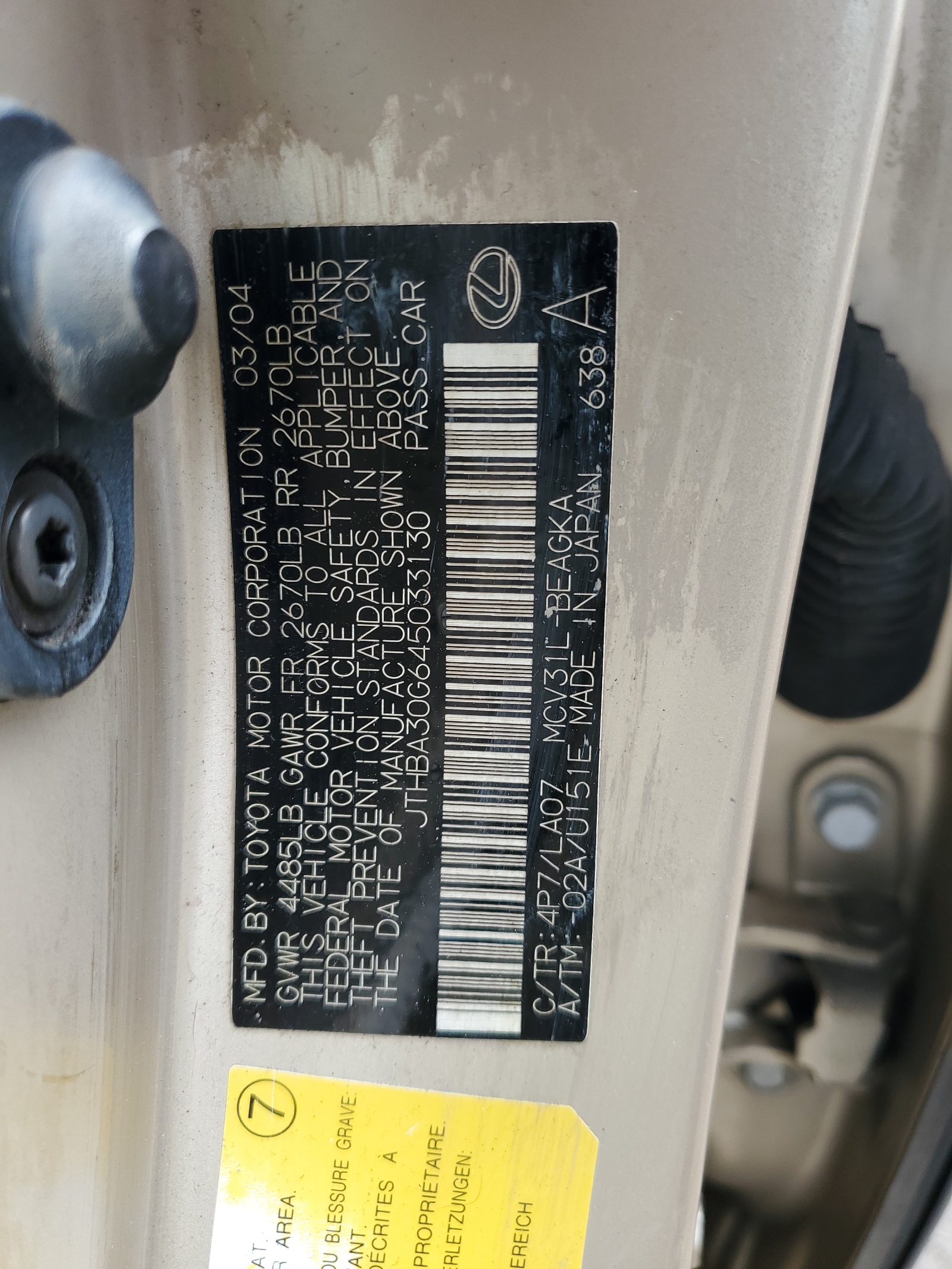 JTHBA30G645033130 2004 Lexus Es 330