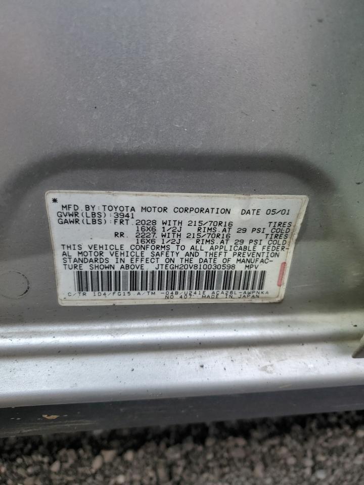 2001 Toyota Rav4 VIN: JTEGH20V810030598 Lot: 67803214