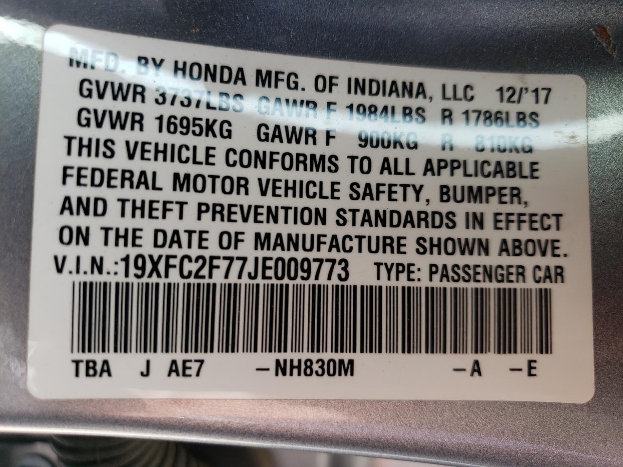 19XFC2F77JE009773 2018 HONDA CIVIC - Image 12