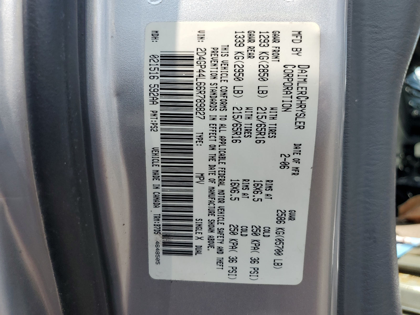 2D4GP44L66R789827 2006 Dodge Grand Caravan Sxt