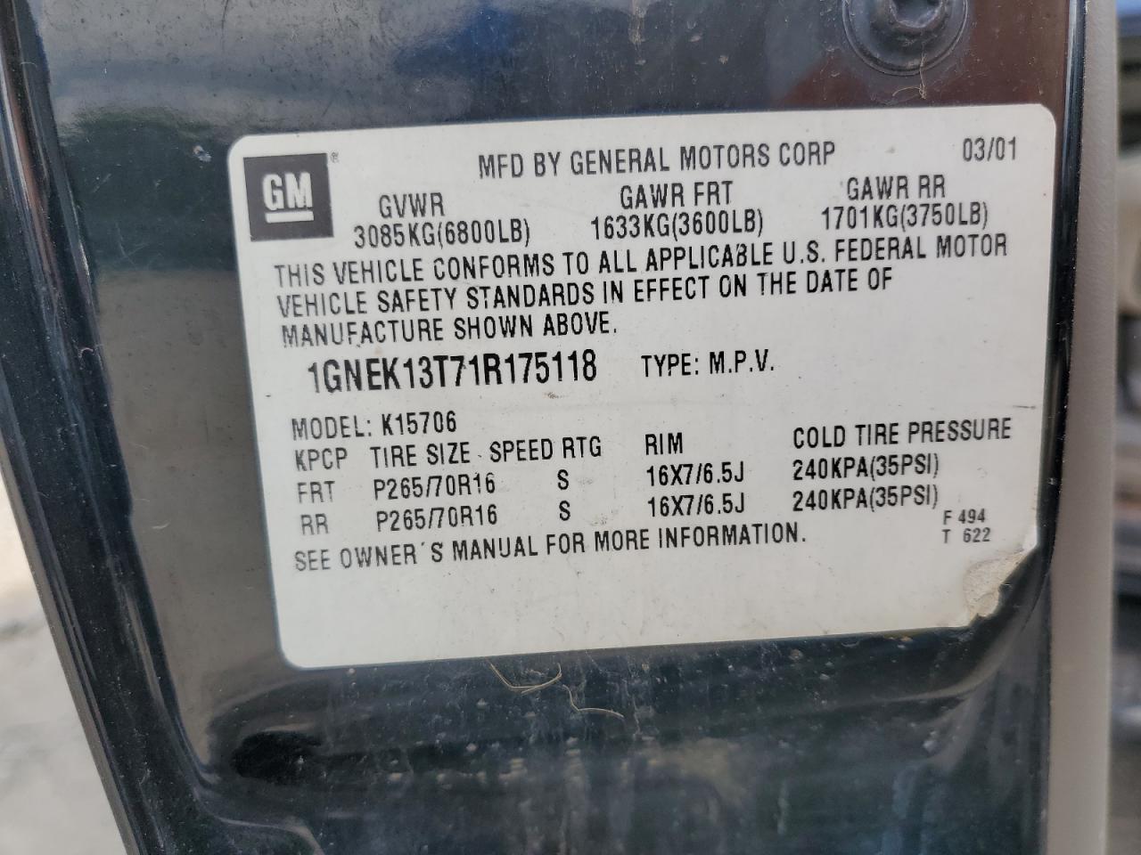 1gnek13t71r175118 1GNEK13T71R175118 2001 Chevrolet Tahoe K1500