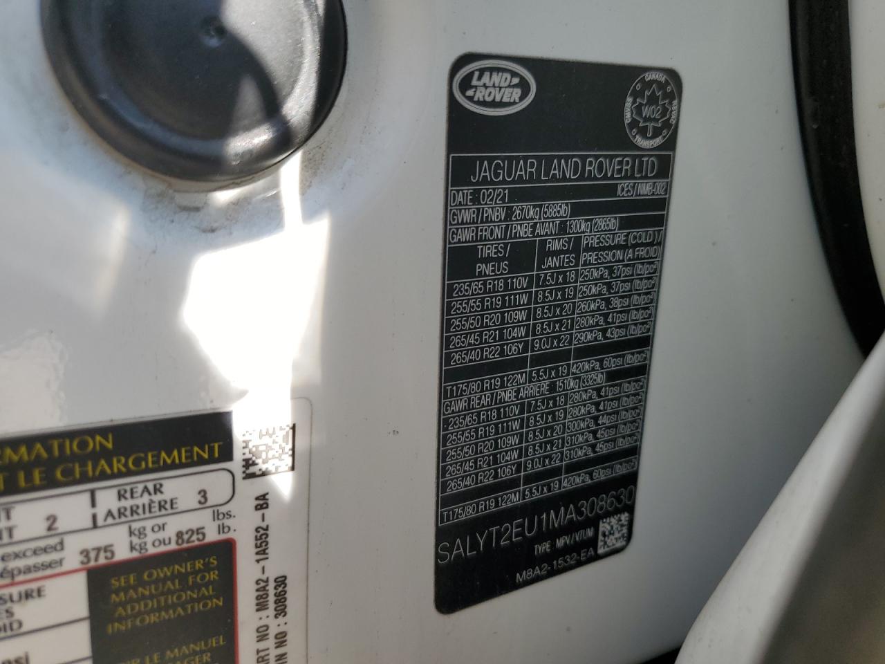 2021 Land Rover Range Rover Velar R-Dynamic S VIN: SALYT2EU1MA308630 Lot: 65537374