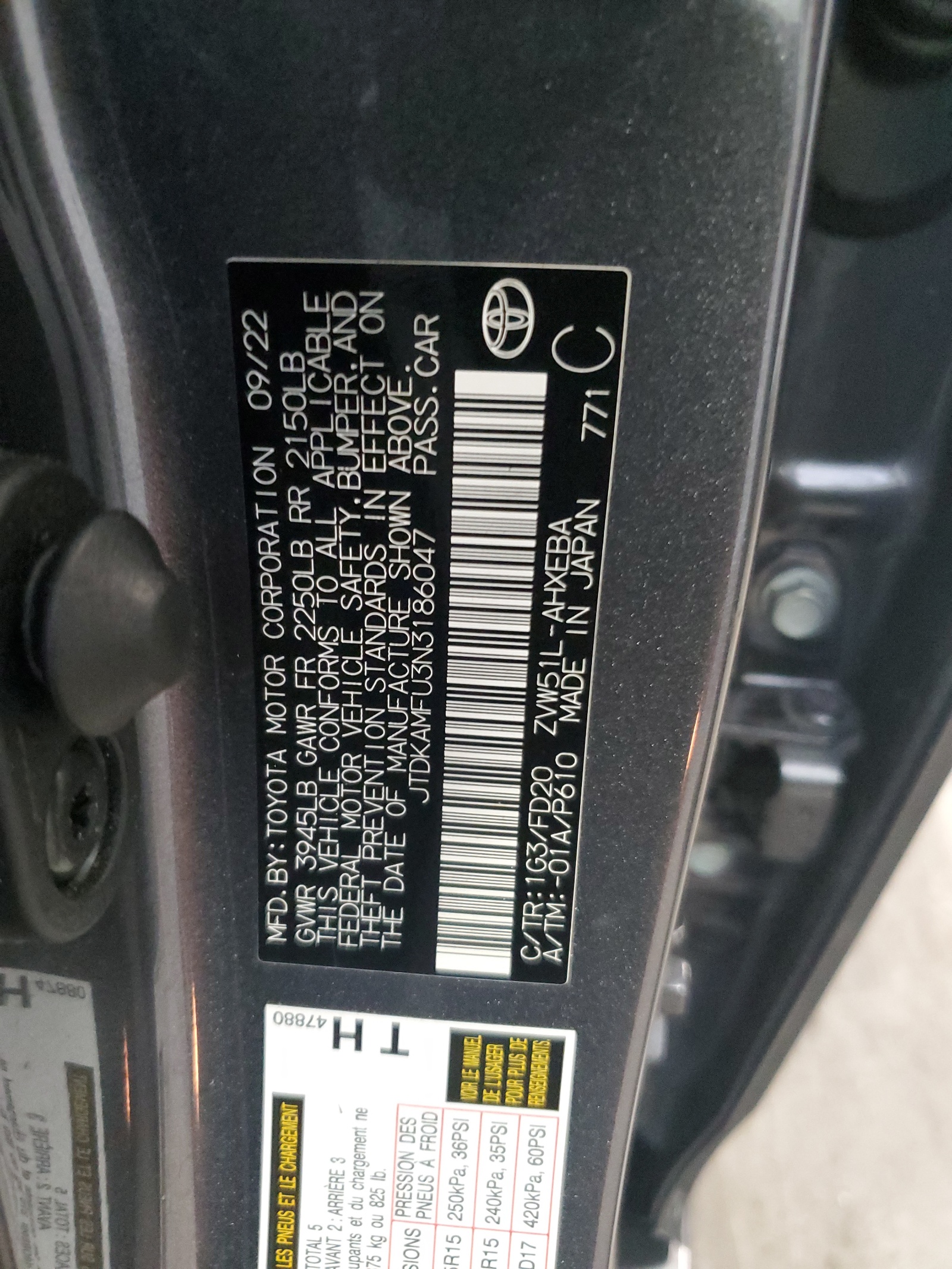 JTDKAMFU3N3186047 2022 Toyota Prius Night Shade