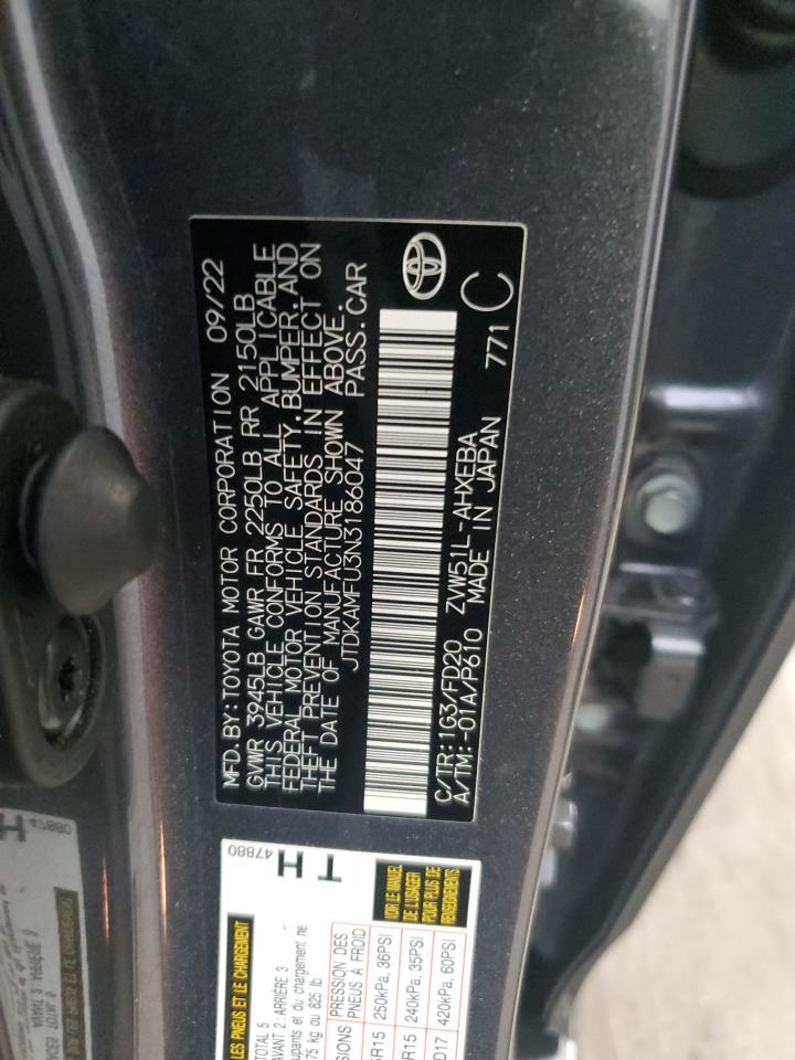 2022 Toyota Prius Night Shade VIN: JTDKAMFU3N3186047 Lot: 66525794