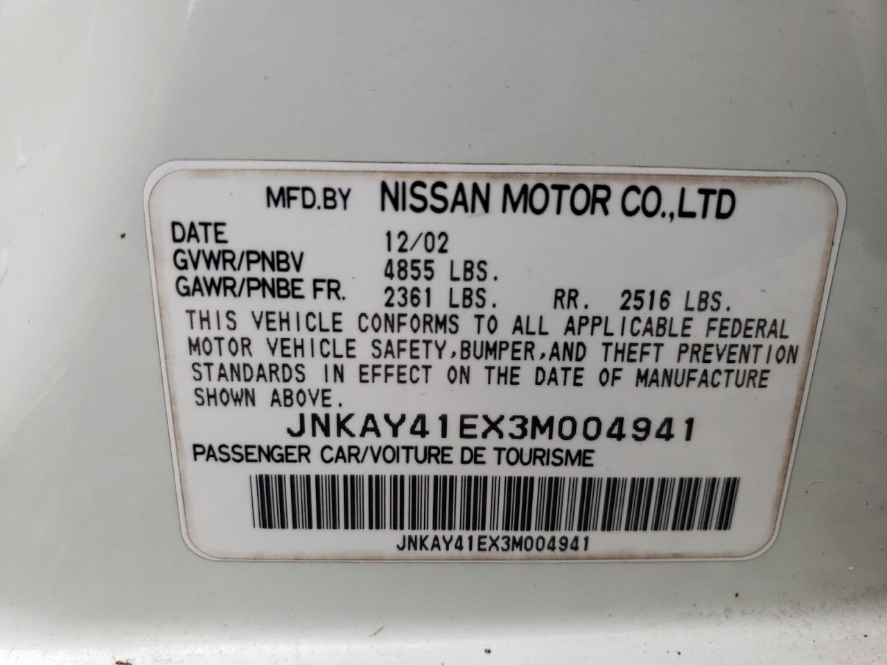 JNKAY41EX3M004941 2003 Infiniti M45