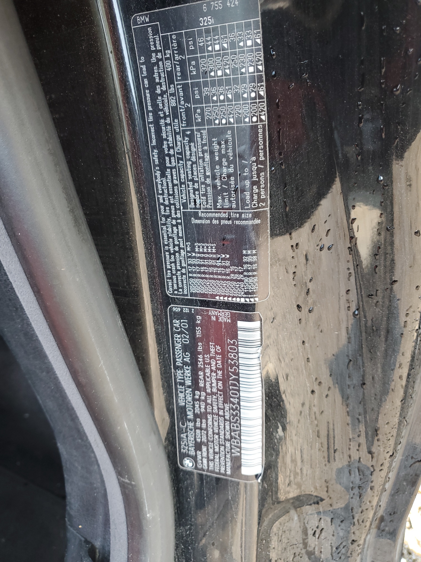 WBABS33401JY53803 2001 BMW 325 Ci