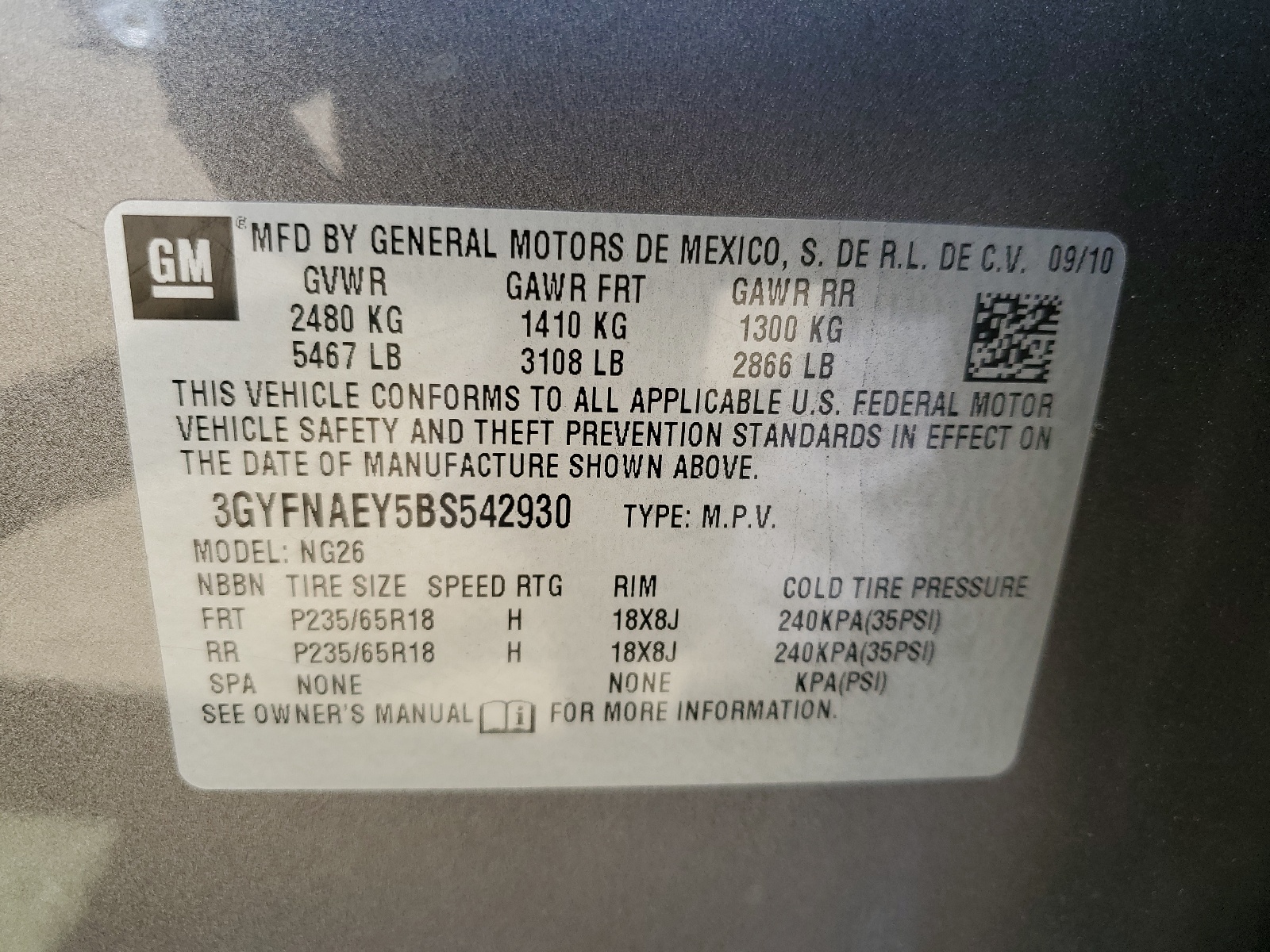 3GYFNAEY5BS542930 2011 Cadillac Srx Luxury Collection