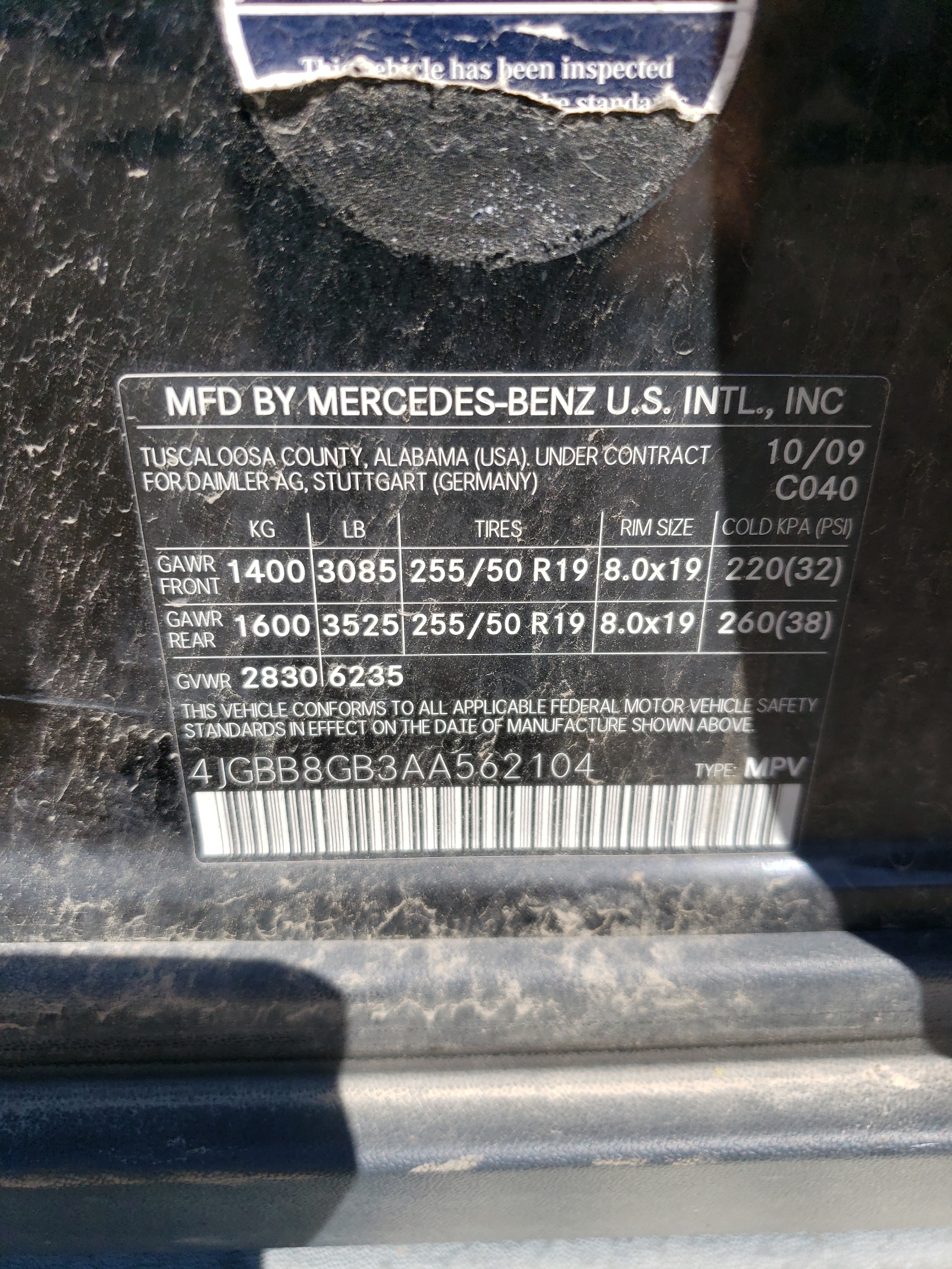 4JGBB8GB3AA562104 2010 Mercedes-Benz Ml 350 4Matic